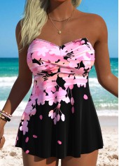Floral Print Tummy Coverage Pink Tankini Top-No Bottom