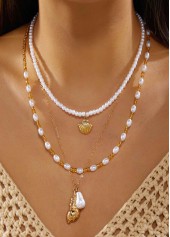 Beige Color Shell Alloy Detail Necklace