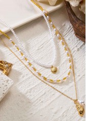 Beige Color Shell Alloy Detail Necklace
