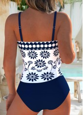 High Waisted Geometric Print Patchwork Black Tankini Set