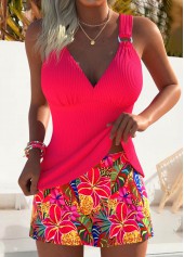 Mid Waisted Floral Print Tummy Coverage Coral Tankini Set