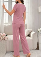 Pink V Neck Short Sleeve Lounge Top and Pants