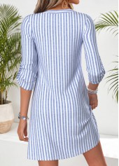 Striped Tummy Coverage Blue Short Long Sleeve Dress
