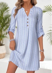 Striped Tummy Coverage Blue Short Long Sleeve Dress