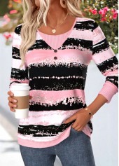 Geometric Print Fake 2in1 Pink Long Sleeve T Shirt