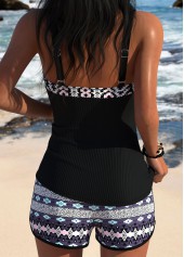 Mid Waisted Tribal Print Black Tankini Set