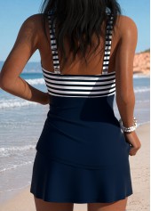 Mid Waisted Striped Navy Tankini Set