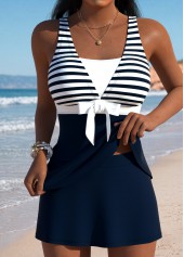 Mid Waisted Striped Navy Tankini Set
