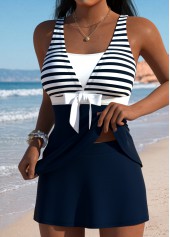 Mid Waisted Striped Navy Tankini Set