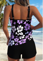 Floral Print Patchwork Black Tankini Top-No Bottom
