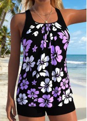 Floral Print Patchwork Black Tankini Top-No Bottom
