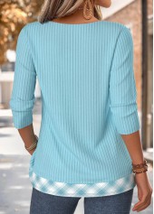 Plaid Fake 2in1 Blue Long Sleeve T Shirt