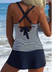 Mid Waisted Striped Surplice Navy Tankini Set
