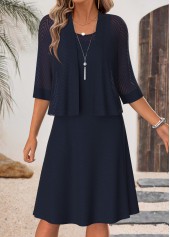 Tummy Coverage Navy Half Sleeve Dress and Cardigan