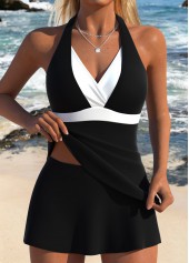 Mid Waisted Fake 2in1 Black Tankini Set