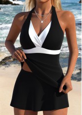 Mid Waisted Fake 2in1 Black Tankini Set