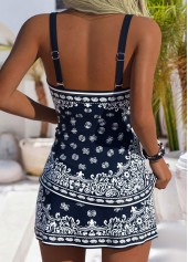 Mid Waisted Tribal Print Navy Tankini Set