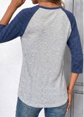 Patchwork Light Grey Marl 3/4 Sleeve T Shirt