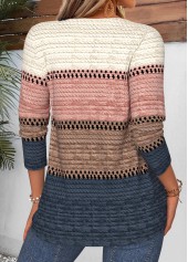Striped Tuck Stitch Multi Color Long Sleeve T Shirt