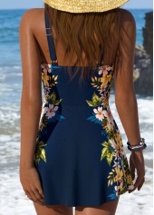 Floral Print Tie Navy One Piece Swimdress