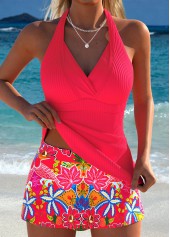 Mid Waisted Floral Print Fake 2in1 Tankini Set