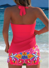 Mid Waisted Floral Print Fake 2in1 Tankini Set
