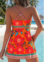 Floral Print Layered Orange One Piece Swimdress