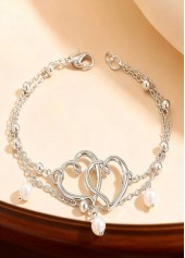 Silvery White Heart Alloy Detail Anklets