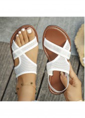White Open Toe Faux Leather Falt