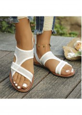 White Open Toe Faux Leather Falt