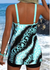 Mid Waisted Leopard Tummy Coverage Cyan Tankini Set