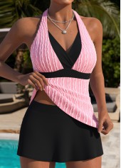 Mid Waisted Fake 2in1 Light Pink Tankini Set
