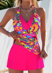 Mid Waisted Graffiti Print Layered Hot Pink Tankini Set