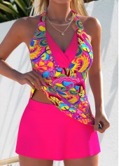 Mid Waisted Graffiti Print Layered Hot Pink Tankini Set