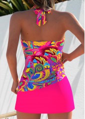 Mid Waisted Graffiti Print Layered Hot Pink Tankini Set