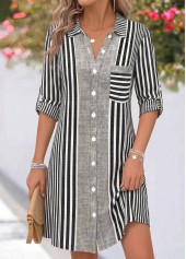 Striped Tummy Coverage Grey Short Long Sleeve Dress
