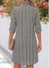 Striped Tummy Coverage Grey Short Long Sleeve Dress