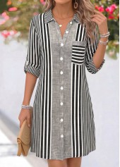 Striped Tummy Coverage Grey Short Long Sleeve Dress