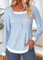 Fake 2in1 Light Blue Long Sleeve T Shirt