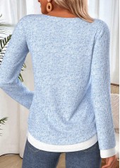Fake 2in1 Light Blue Long Sleeve T Shirt