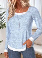 Fake 2in1 Light Blue Long Sleeve T Shirt