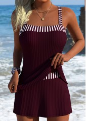 Mid Waisted Striped Wine Red Tankini Set