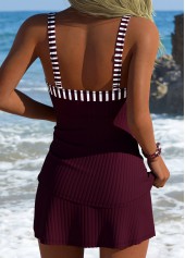 Mid Waisted Striped Wine Red Tankini Set