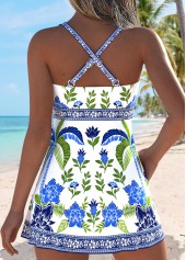 Plants Print Twist Navy One Piece Swimdress