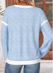 Patchwork Blue Long Sleeve Round Neck Sweatshirt