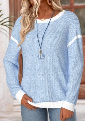 Patchwork Blue Long Sleeve Round Neck Sweatshirt