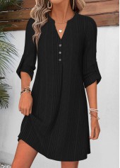 Tummy Coverage Black Short Long Sleeve Split Neck Dress