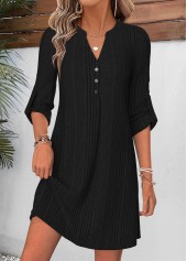 Tummy Coverage Black Short Long Sleeve Split Neck Dress