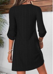 Tummy Coverage Black Short Long Sleeve Split Neck Dress