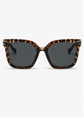 Black Color Leopard Detail Square Sunglasses